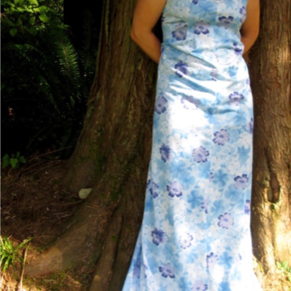 Vtg 70s Halter Maxi Dress, Long, Blue Strappy Summer Dress, Garden Party, Travel - Picture 5 of 5